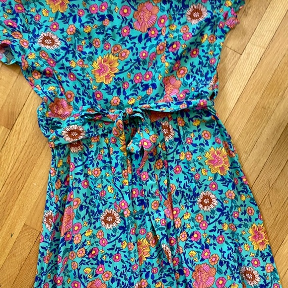 Floral V-Neck Surplice Hem Wrap Tie Side Butterfly Sleeve Maxi Dress Size S - Picture 9 of 12